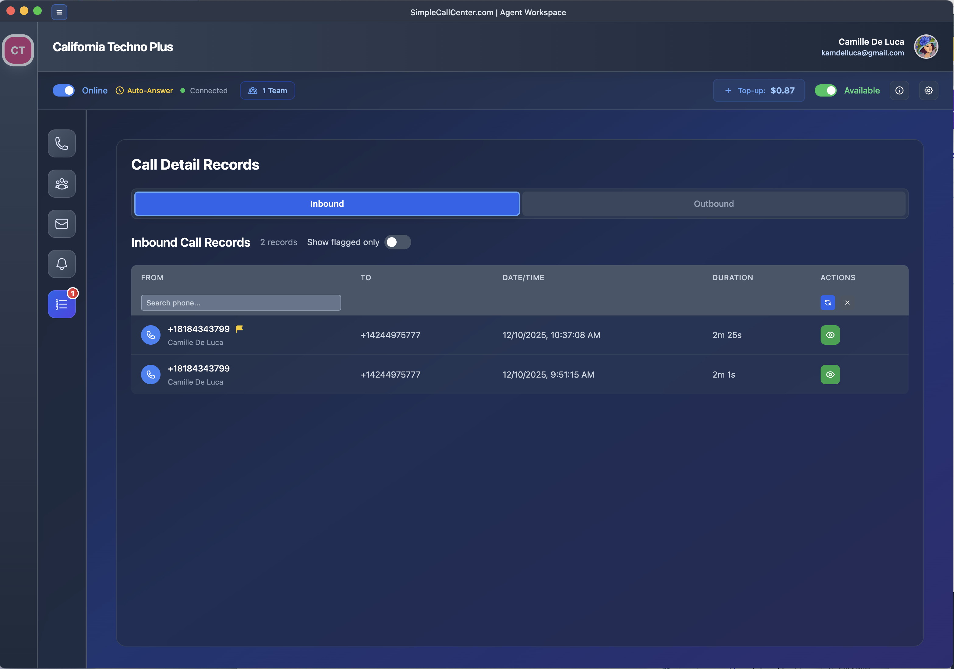 CDR view showing AI quality control