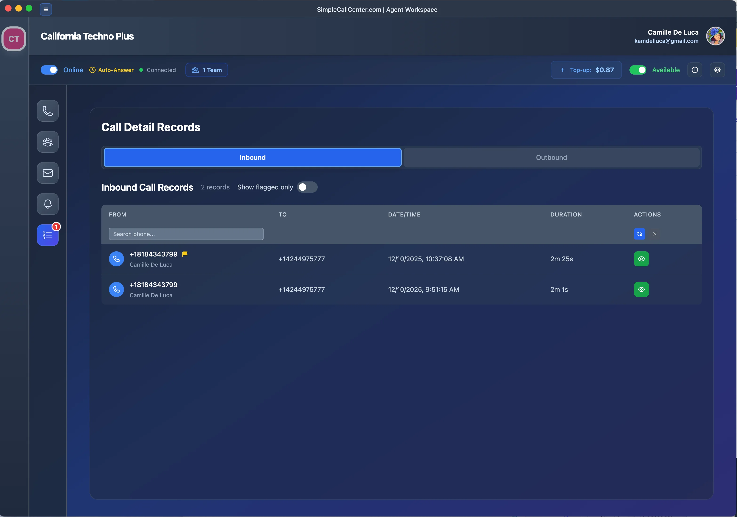 CDR view showing AI quality control
